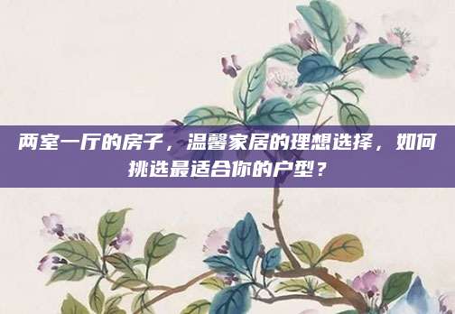两室一厅的房子，温馨家居的理想选择，如何挑选最适合你的户型？