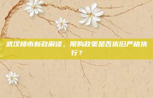 武汉楼市新政解读，限购政策是否依旧严格执行？