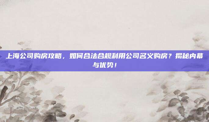 上海公司购房攻略，如何合法合规利用公司名义购房？揭秘内幕与优势！