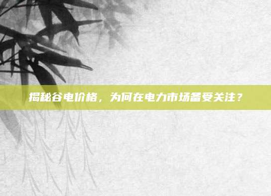 揭秘谷电价格，为何在电力市场备受关注？