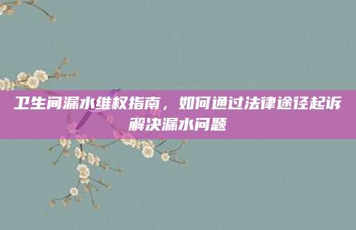 卫生间漏水维权指南，如何通过法律途径起诉解决漏水问题